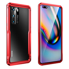 Funda Bumper Lujo Marco de Aluminio Carcasa T02 para Huawei P40 Rojo