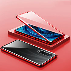 Funda Bumper Lujo Marco de Aluminio Espejo 360 Grados Carcasa A02 para Oppo Find X2 Pro Rojo