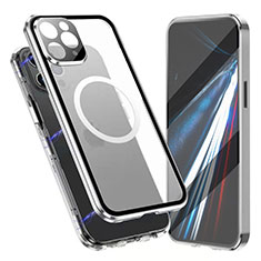 Funda Bumper Lujo Marco de Aluminio Espejo 360 Grados Carcasa con Mag-Safe Magnetic para Apple iPhone 13 Pro Max Plata