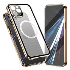 Funda Bumper Lujo Marco de Aluminio Espejo 360 Grados Carcasa con Mag-Safe Magnetic para Apple iPhone 15 Pro Max Oro