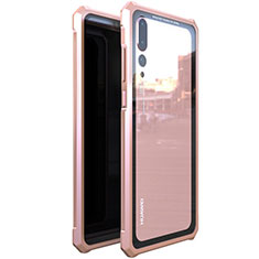 Funda Bumper Lujo Marco de Aluminio Espejo 360 Grados Carcasa D01 para Huawei P20 Pro Oro Rosa