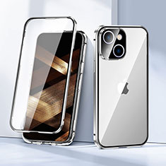 Funda Bumper Lujo Marco de Aluminio Espejo 360 Grados Carcasa LK1 para Apple iPhone 15 Plata