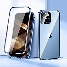 Funda Bumper Lujo Marco de Aluminio Espejo 360 Grados Carcasa LK1 para Apple iPhone 15 Plus Azul