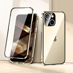 Funda Bumper Lujo Marco de Aluminio Espejo 360 Grados Carcasa LK1 para Apple iPhone 15 Plus Oro