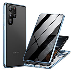 Funda Bumper Lujo Marco de Aluminio Espejo 360 Grados Carcasa LK1 para Samsung Galaxy S22 Ultra 5G Azul