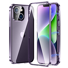 Funda Bumper Lujo Marco de Aluminio Espejo 360 Grados Carcasa LK2 para Apple iPhone 14 Morado