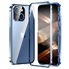 Funda Bumper Lujo Marco de Aluminio Espejo 360 Grados Carcasa LK2 para Apple iPhone 15 Azul