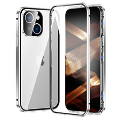 Funda Bumper Lujo Marco de Aluminio Espejo 360 Grados Carcasa LK2 para Apple iPhone 15 Plus Plata