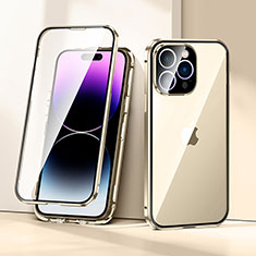 Funda Bumper Lujo Marco de Aluminio Espejo 360 Grados Carcasa LK2 para Apple iPhone 16 Pro Oro