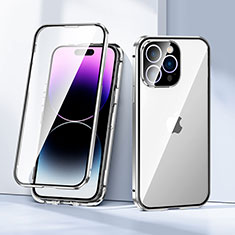 Funda Bumper Lujo Marco de Aluminio Espejo 360 Grados Carcasa LK2 para Apple iPhone 16 Pro Plata