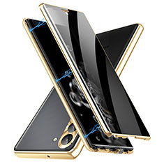 Funda Bumper Lujo Marco de Aluminio Espejo 360 Grados Carcasa LK2 para Samsung Galaxy S25 5G Oro