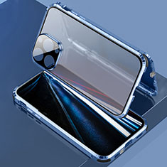 Funda Bumper Lujo Marco de Aluminio Espejo 360 Grados Carcasa LK3 para Apple iPhone 13 Pro Max Azul