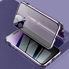 Funda Bumper Lujo Marco de Aluminio Espejo 360 Grados Carcasa LK3 para Apple iPhone 14 Pro Max Morado