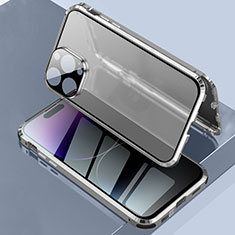 Funda Bumper Lujo Marco de Aluminio Espejo 360 Grados Carcasa LK3 para Apple iPhone 15 Pro Max Plata