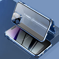 Funda Bumper Lujo Marco de Aluminio Espejo 360 Grados Carcasa LK3 para Apple iPhone 16 Pro Azul