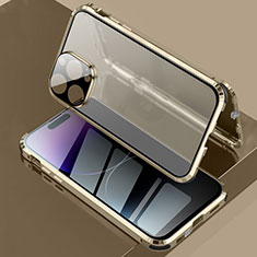 Funda Bumper Lujo Marco de Aluminio Espejo 360 Grados Carcasa LK3 para Apple iPhone 16 Pro Max Oro