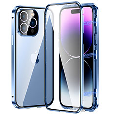 Funda Bumper Lujo Marco de Aluminio Espejo 360 Grados Carcasa LO1 para Apple iPhone 16 Pro Max Azul