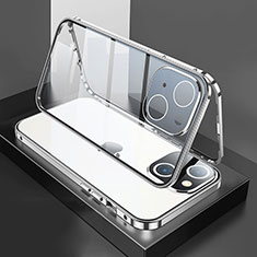 Funda Bumper Lujo Marco de Aluminio Espejo 360 Grados Carcasa M01 para Apple iPhone 13 Mini Plata