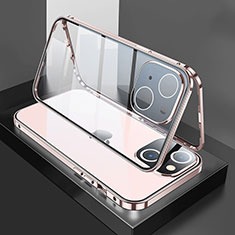 Funda Bumper Lujo Marco de Aluminio Espejo 360 Grados Carcasa M01 para Apple iPhone 13 Oro Rosa