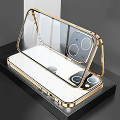 Funda Bumper Lujo Marco de Aluminio Espejo 360 Grados Carcasa M01 para Apple iPhone 15 Oro