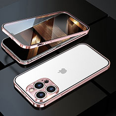 Funda Bumper Lujo Marco de Aluminio Espejo 360 Grados Carcasa M01 para Apple iPhone 16 Pro Max Oro Rosa