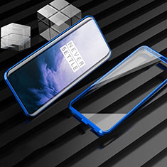 Funda Bumper Lujo Marco de Aluminio Espejo 360 Grados Carcasa M01 para OnePlus 7T Pro 5G Azul