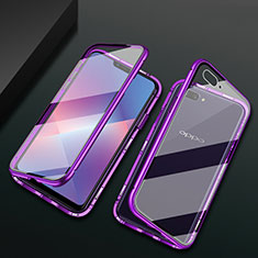 Funda Bumper Lujo Marco de Aluminio Espejo 360 Grados Carcasa M01 para Oppo A5 Morado