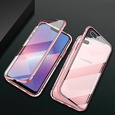 Funda Bumper Lujo Marco de Aluminio Espejo 360 Grados Carcasa M01 para Oppo A5 Oro Rosa