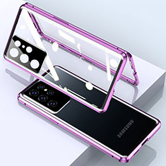 Funda Bumper Lujo Marco de Aluminio Espejo 360 Grados Carcasa M01 para Samsung Galaxy S21 Ultra 5G Morado