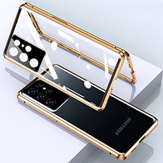 Funda Bumper Lujo Marco de Aluminio Espejo 360 Grados Carcasa M01 para Samsung Galaxy S24 Ultra 5G Oro