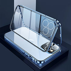 Funda Bumper Lujo Marco de Aluminio Espejo 360 Grados Carcasa M02 para Apple iPhone 13 Pro Azul