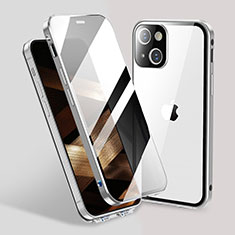 Funda Bumper Lujo Marco de Aluminio Espejo 360 Grados Carcasa M02 para Apple iPhone 15 Plus Plata