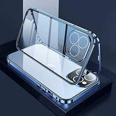 Funda Bumper Lujo Marco de Aluminio Espejo 360 Grados Carcasa M02 para Apple iPhone 15 Pro Azul