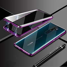 Funda Bumper Lujo Marco de Aluminio Espejo 360 Grados Carcasa M02 para Oppo A11 Morado