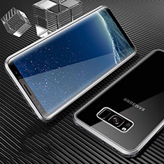 Funda Bumper Lujo Marco de Aluminio Espejo 360 Grados Carcasa M02 para Samsung Galaxy S8 Plata