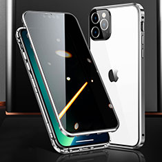 Funda Bumper Lujo Marco de Aluminio Espejo 360 Grados Carcasa M03 para Apple iPhone 13 Pro Plata