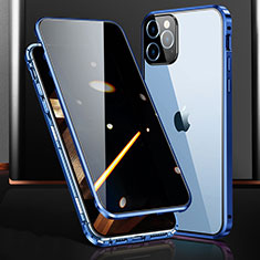 Funda Bumper Lujo Marco de Aluminio Espejo 360 Grados Carcasa M03 para Apple iPhone 15 Pro Azul