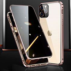 Funda Bumper Lujo Marco de Aluminio Espejo 360 Grados Carcasa M03 para Apple iPhone 15 Pro Max Oro Rosa