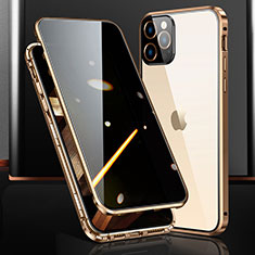 Funda Bumper Lujo Marco de Aluminio Espejo 360 Grados Carcasa M03 para Apple iPhone 16 Pro Max Oro