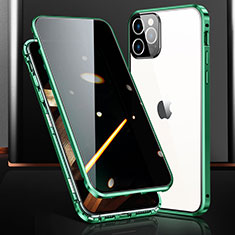 Funda Bumper Lujo Marco de Aluminio Espejo 360 Grados Carcasa M03 para Apple iPhone 16 Pro Verde