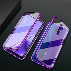 Funda Bumper Lujo Marco de Aluminio Espejo 360 Grados Carcasa M03 para Oppo A11 Morado