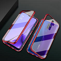 Funda Bumper Lujo Marco de Aluminio Espejo 360 Grados Carcasa M03 para Oppo A11X Rojo