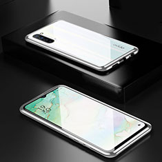 Funda Bumper Lujo Marco de Aluminio Espejo 360 Grados Carcasa M03 para Oppo F15 Plata