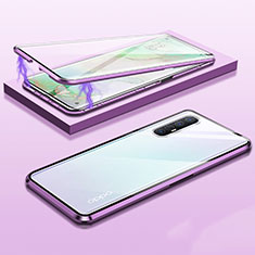 Funda Bumper Lujo Marco de Aluminio Espejo 360 Grados Carcasa M03 para Oppo Reno3 Pro Morado