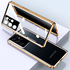 Funda Bumper Lujo Marco de Aluminio Espejo 360 Grados Carcasa M03 para Samsung Galaxy S23 Ultra 5G Oro