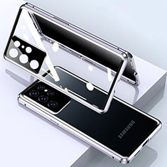 Funda Bumper Lujo Marco de Aluminio Espejo 360 Grados Carcasa M03 para Samsung Galaxy S23 Ultra 5G Plata