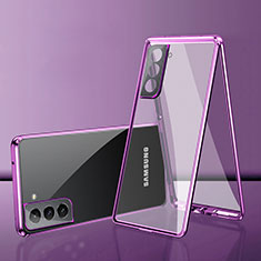 Funda Bumper Lujo Marco de Aluminio Espejo 360 Grados Carcasa M03 para Samsung Galaxy S24 5G Morado