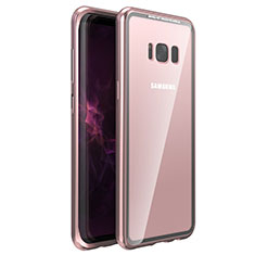 Funda Bumper Lujo Marco de Aluminio Espejo 360 Grados Carcasa M03 para Samsung Galaxy S8 Oro Rosa