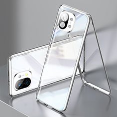 Funda Bumper Lujo Marco de Aluminio Espejo 360 Grados Carcasa M03 para Xiaomi Mi 11 Lite 4G Plata