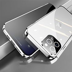 Funda Bumper Lujo Marco de Aluminio Espejo 360 Grados Carcasa M04 para Apple iPhone 13 Pro Max Plata